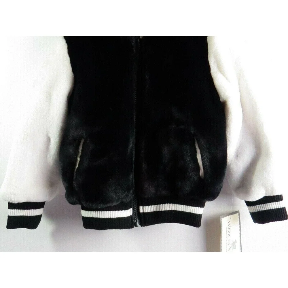 American‎ Widgeon Kids Faux Fur Varsity Bomber Jacket Black White Size 4